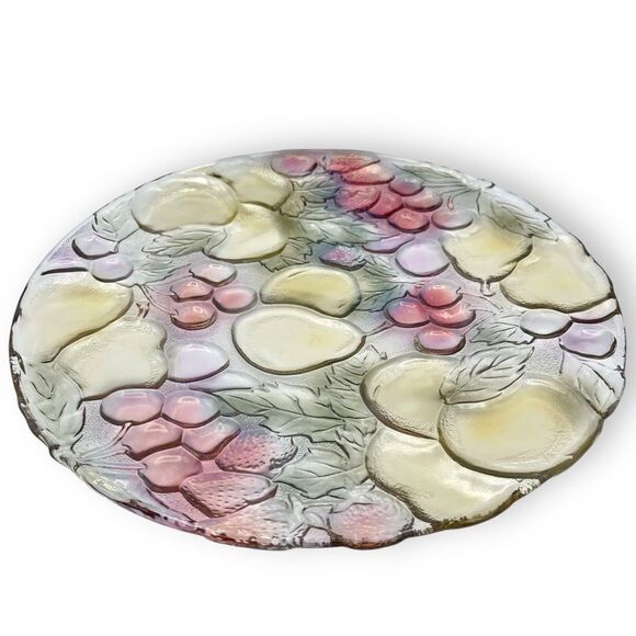Indiana Glass Rainbow Garden Fruit Textured Glass Round Serving Platter - Picture 7 of 13